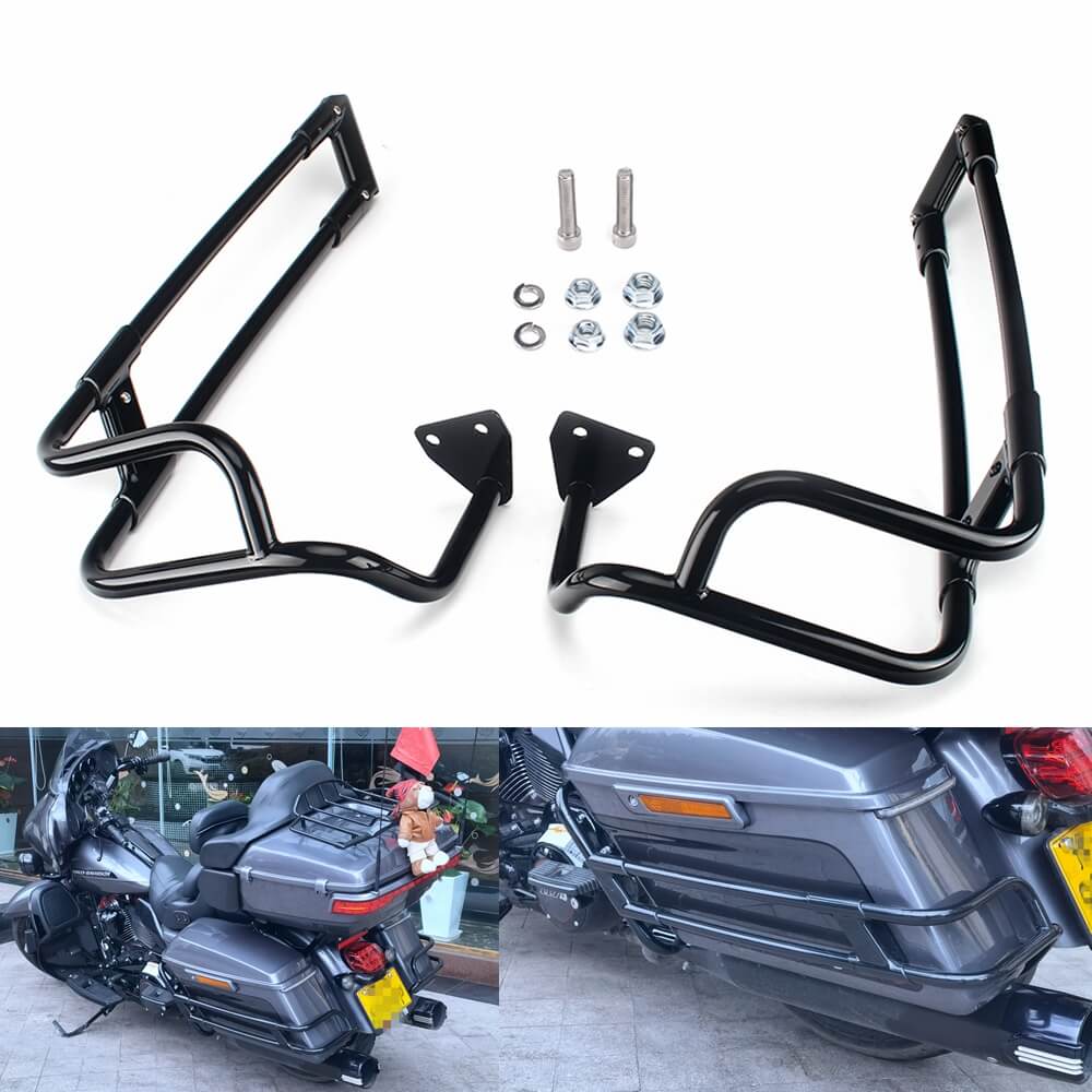 Hard Rear Saddlebag Guard Twin Style Rails For Harley Touring Road Kin ...