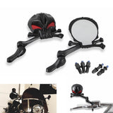 Motorcycle Skull Head Side Rearview Mirror Set for Harley Honda Suzuki Kawasaki Yamaha Cruiser Bikes 10mm & 5/16