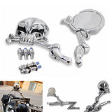 Motorcycle Custom Skull Style Aluminum Head Bones Rear View Mirrors Adjustable Stem Harley Davidsons Suzuki Honda Kawasaki Cruisers M10 5/16" - pazoma