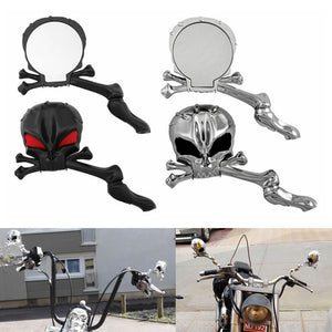 Motorcycle Custom Skull Style Aluminum Head Bones Rear View Mirrors Adjustable Stem Harley Davidsons Suzuki Honda Kawasaki Cruisers M10 5/16" - pazoma