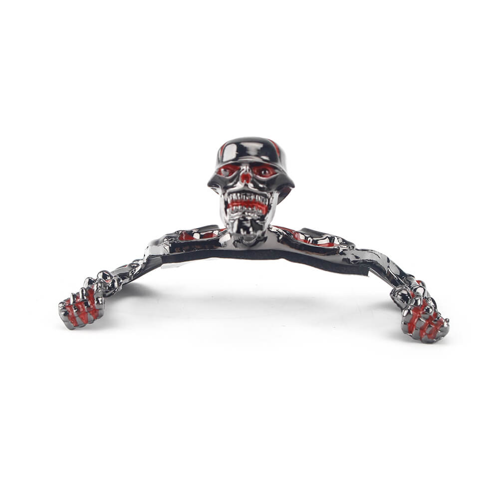 Motorcycle Small Electroplating Gun Metal w/red Color Front Fender Headlight Visor Ornament Skull Skeleton Decorative Figure - pazoma