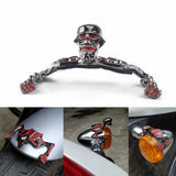 Motorcycle Electroplating Gun Metal w/red Color Skull Skeleton Ornament Decorative Figure Statue Fender Headlight Visor - pazoma