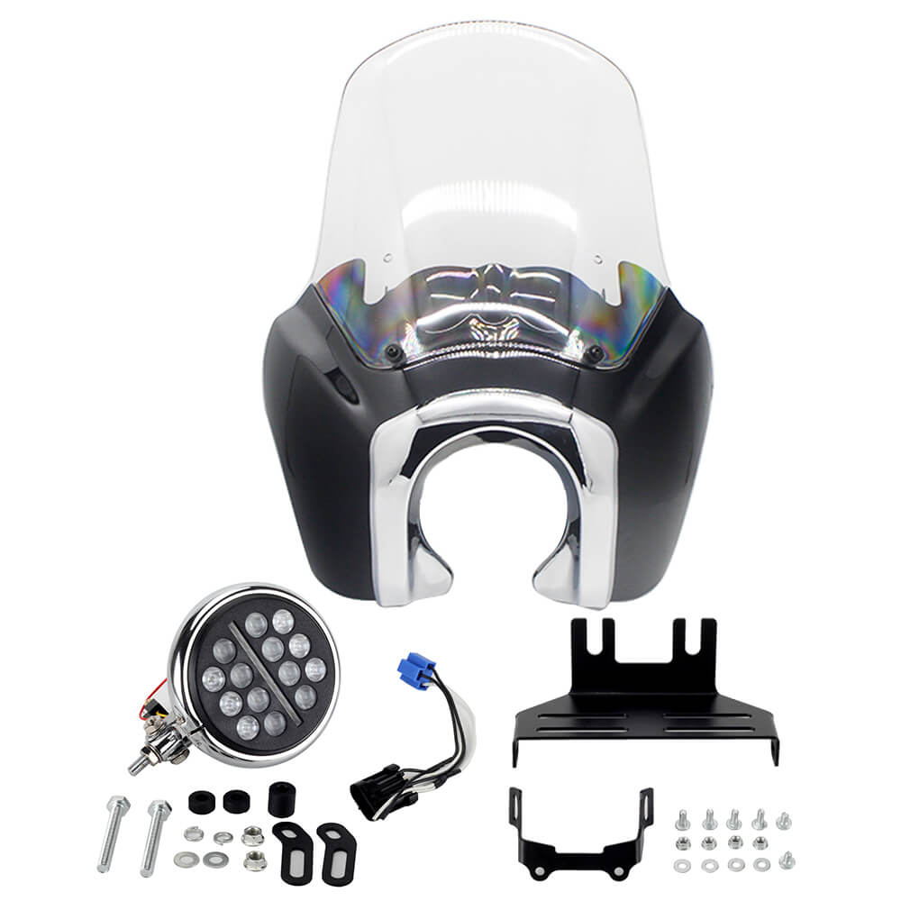 2020-2024 Harley Softail Low Rider S 114 117 FXLRS T-Sport Fairing Windshield w/ 5.75'' LED Headlight + Bracket + Bezels Trim Cover - pazoma