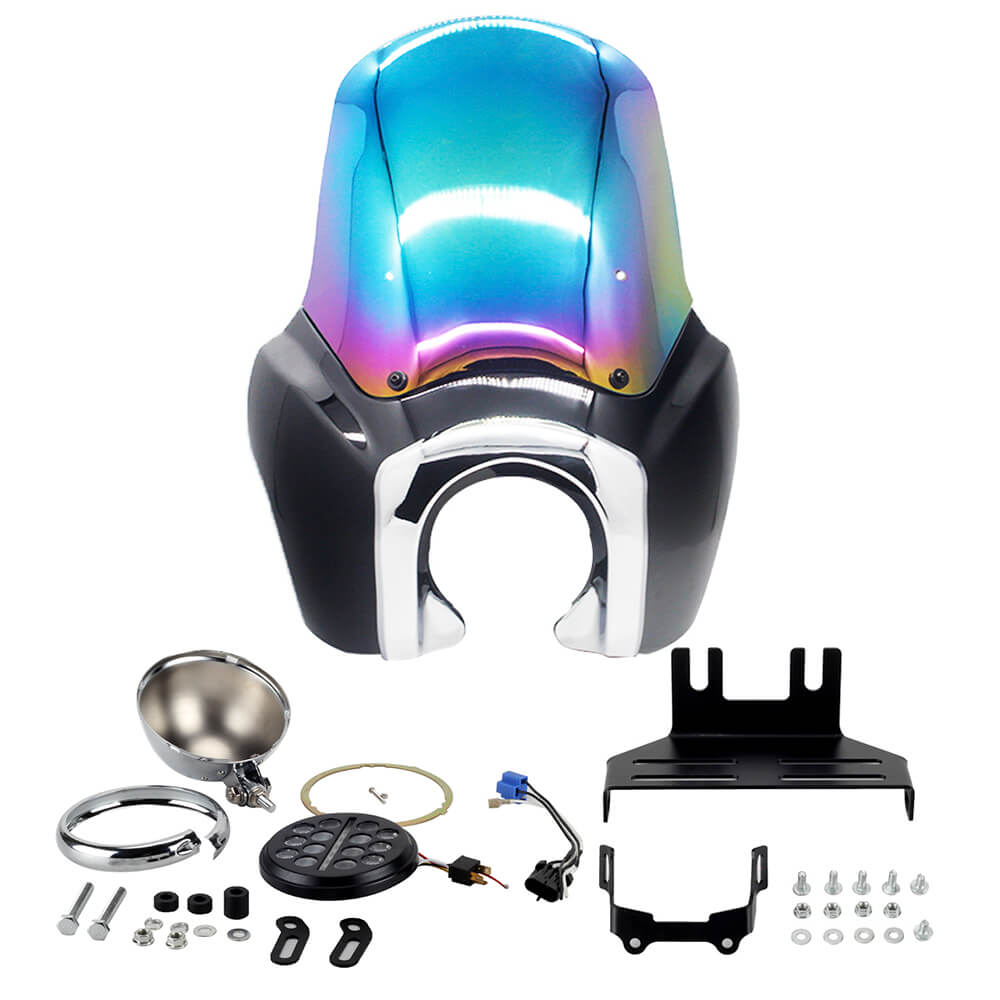 T-Sport Fairing w/ 5.75'' LED Headlight Bracket Chrome Bezels Trim Cover Kit For Harley Softail Low Rider S 114 117 FXLRS 2020-2024 - pazoma