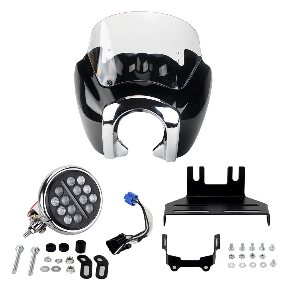 2020-2024 Harley Softail Low Rider S 114 117 FXLRS T-Sport Fairing Windshield w/ 5.75'' LED Headlight + Bracket + Bezels Trim Cover - pazoma