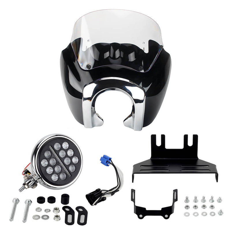 2020-2025 Harley Softail Low Rider S 114 117 FXLRS T-Sport Fairing Windshield w/ 5.75'' LED Headlight + Bracket + Bezels Trim Cover - pazoma