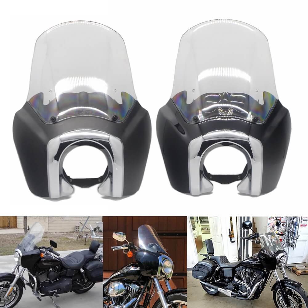 Harley Fairing FXDXT Dyna Super Glide T-Sport Clear 15'' Windshield Windscreen w/ Chrome Trim Bezel Headlight Relocation Block - pazoma