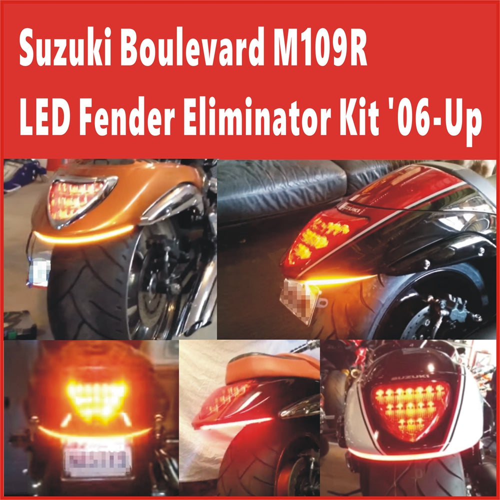 Suzuki Boulevard M109R BOSS M109R2 VZR1800 INTRUDER Double Row LED Sequential Flowing Rear Turn Brake Light Fender Eliminator Kit 2006-2020 Red Amber - pazoma