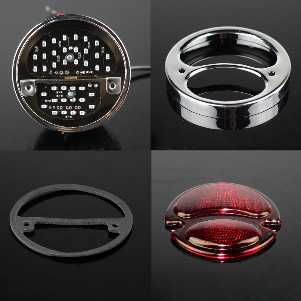 Harley Chopper Bobber Cafe Racer Vintage Retro Motorcycle Modification LED Brake Taillight Tail Warning Signal Light - pazoma