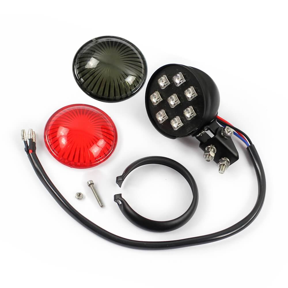 Motorcycle Custom Streetfighter LED Bates Rear Stop Tail Light Black Red Lens Chrome Bobber Cafe Racer Retro Vintage Chopper - pazoma