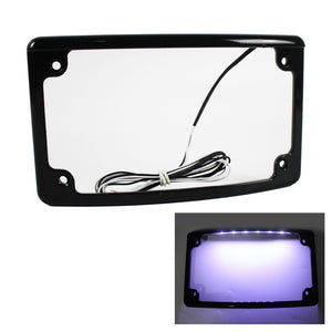 Black Radius 4 X 7 Curved Led Motorcycle License Plate Frame Harley Rear Fender / LPF-RAD-B-LP - pazoma