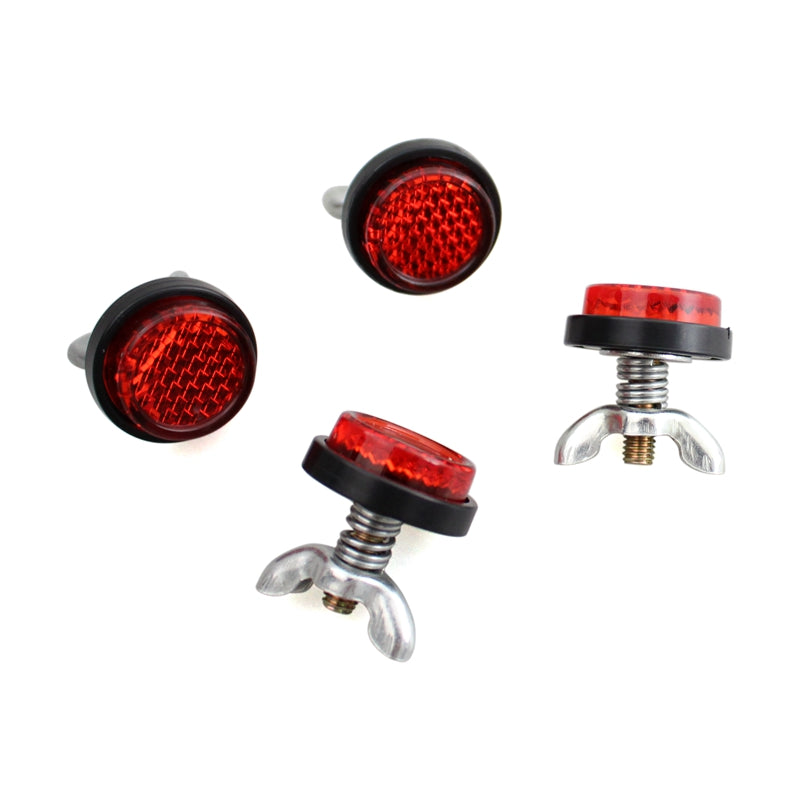 4pcs Motorcycle Red Mini Warning Reflective License Number Plate Tag Bolt Screws For Street Bike Cruisers Touring Scooter Truck Harley Cafe Racer - pazoma