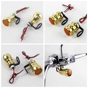 Solid Brass Mini Front LED Turn Signal Light Blinker Indicator Lamp Amber With Relocation Bracket For Harley Sportster Dyna Softail Touring - pazoma