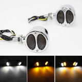 Motorcycle Front 2 in 1 LED Turn Signals w/Daytime Running Light DRL Blinker Indicator Lights Harley Chopper Bobber Cafe Racer Amber & White - pazoma