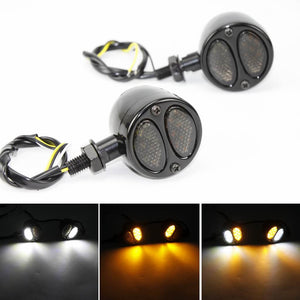 Motorcycle Front 2 in 1 LED Turn Signals w/Daytime Running Light DRL Blinker Indicator Lights Harley Chopper Bobber Cafe Racer Amber & White - pazoma