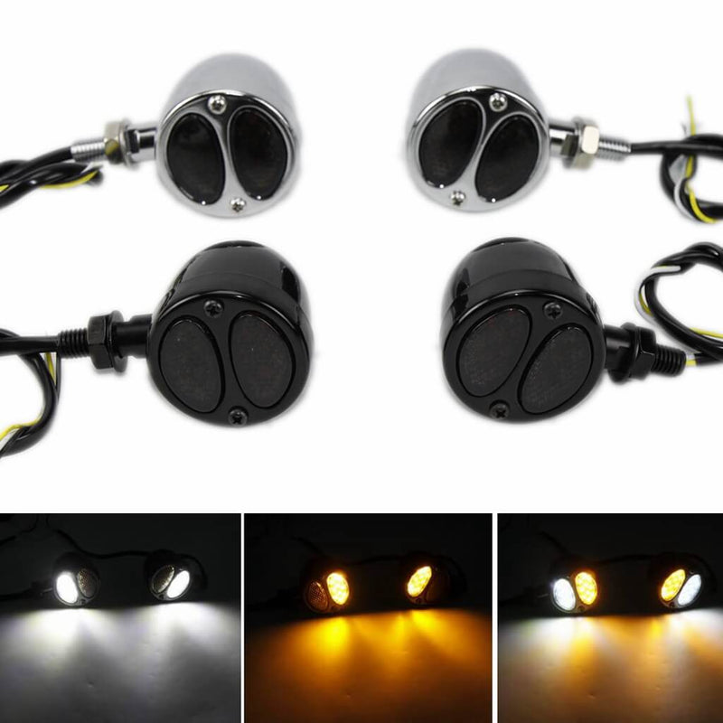 Motorcycle Front 2 in 1 LED Turn Signals w/Daytime Running Light DRL Blinker Indicator Lights Harley Chopper Bobber Cafe Racer Amber & White - pazoma