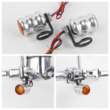 Harley Sportster Dyna Softail Touring CNC Aluminum Mini Front LED Turn Signal Light Blinker Indicator Lamp Amber With Relocation Bracket - pazoma