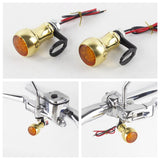 Solid Brass Mini Front LED Turn Signal Light Blinker Indicator Lamp Amber With Relocation Bracket For Harley Sportster Dyna Softail Touring - pazoma