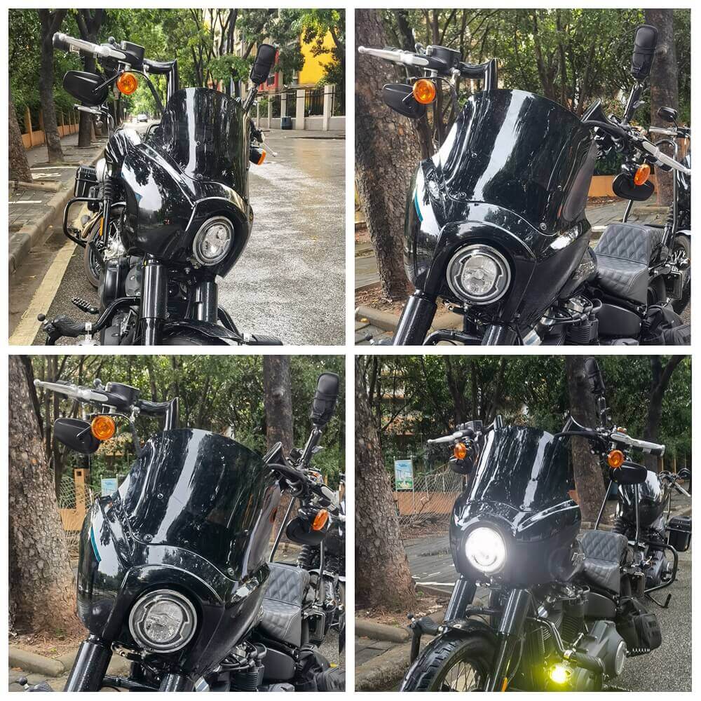 T-Sport Front Fairing Outer Club Style 12'' Windshield Kit Headlight Fairing Cover For Harley Dyna Super Glide FXDXT FXR - pazoma
