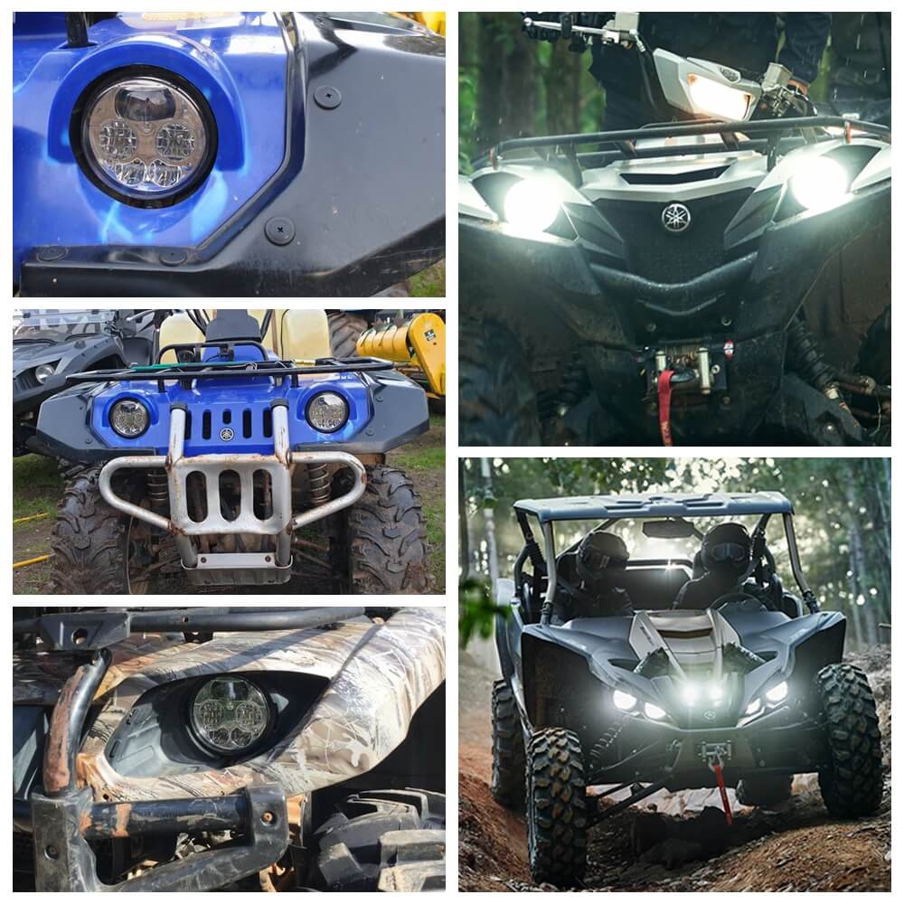 ATV UTV LED Headlight Chrome Front High & Low Beam Lights For Yamaha YXZ1000R YXZ10 EPS SS SE Grizzly EPS 4WD YFM70 Wolverine X4 X2 YXE85 16-20 - pazoma