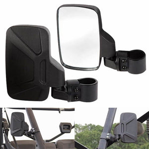 UTV Rear View Side Mirrors Universal Fit Best for 1.75"-2" Roll Cage Bar Break Away w/Adjustable Arm - High Impact Tempered Glass Mirror - pazoma