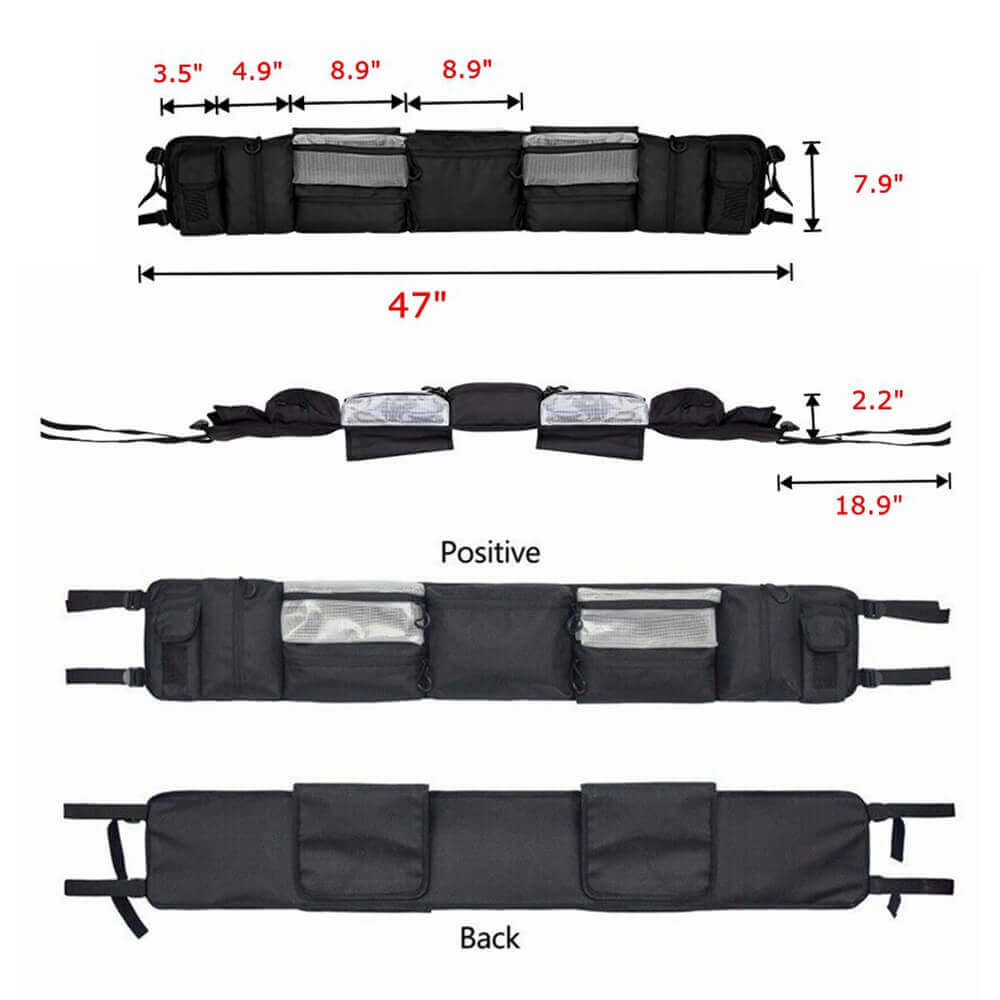 QuadGear Black UTV Large Roll Cage Organizer Rack Pouch Bag Pocket For Most Full Size UTVs - pazoma
