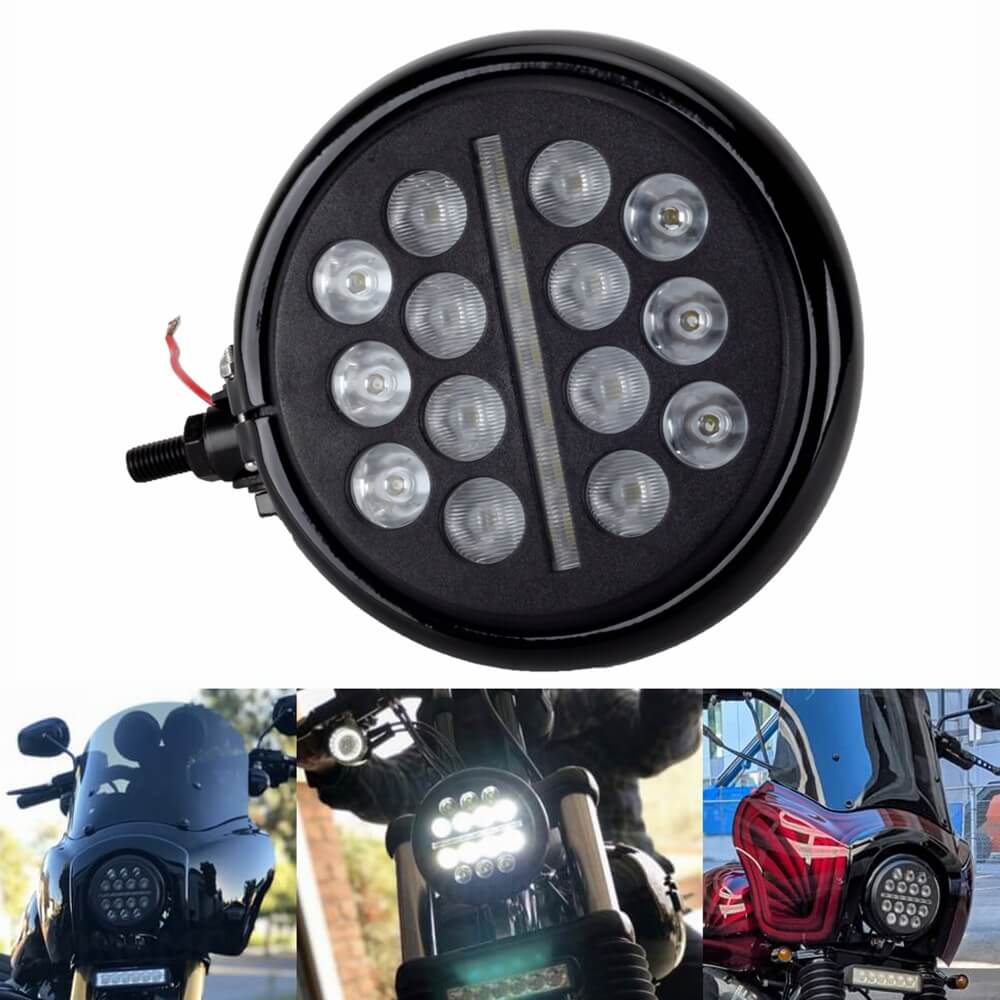 Universal 5-3/4 5.75 inch Club style Slim Line Multi LED Round Projection Headlight For Harley Dyna T-Sport FXR Softail Sportster - pazoma