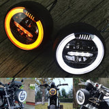 7 inch Universal Motorcycle LED Headlight Head Lamp W/ White Amber Aperture Day Running Light DRL For Chopper Cafe Racer Bobber
