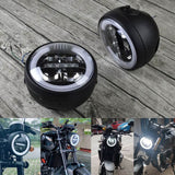 Round LED White & Amber Headlight Daytime Running Light High/Low Beam DRL Retro Universal Motorcycle Cafe Racer Vintage Modified - pazoma