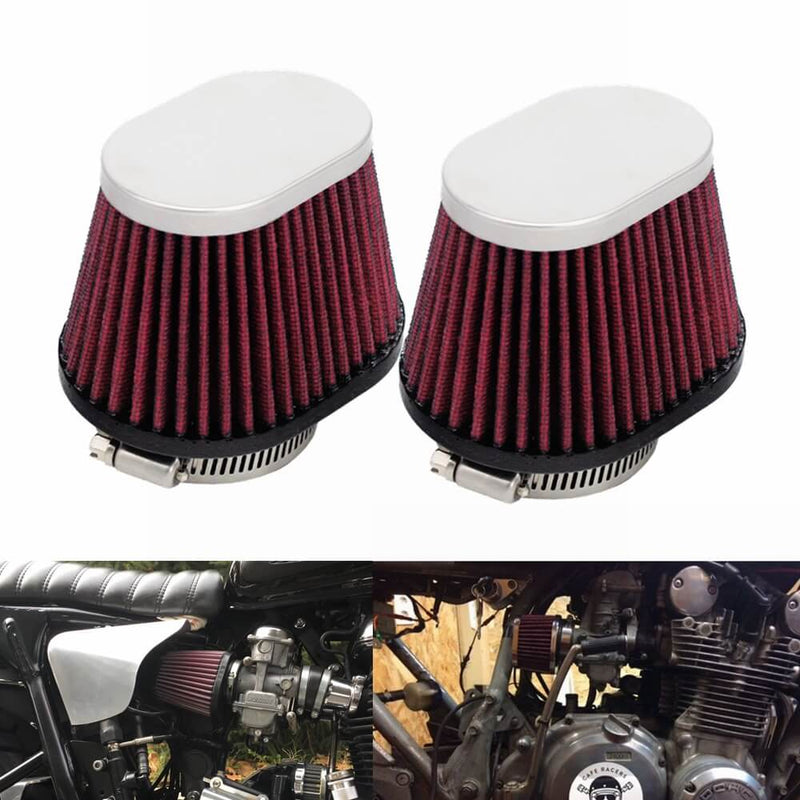 Universal Clamp-On Air Cleaner Filter Chrome Performance Oval Pod Filters 48mm 52mm For Honda Yamaha Kawasaki Suzuki Cafe Racer CB CG GS - pazoma