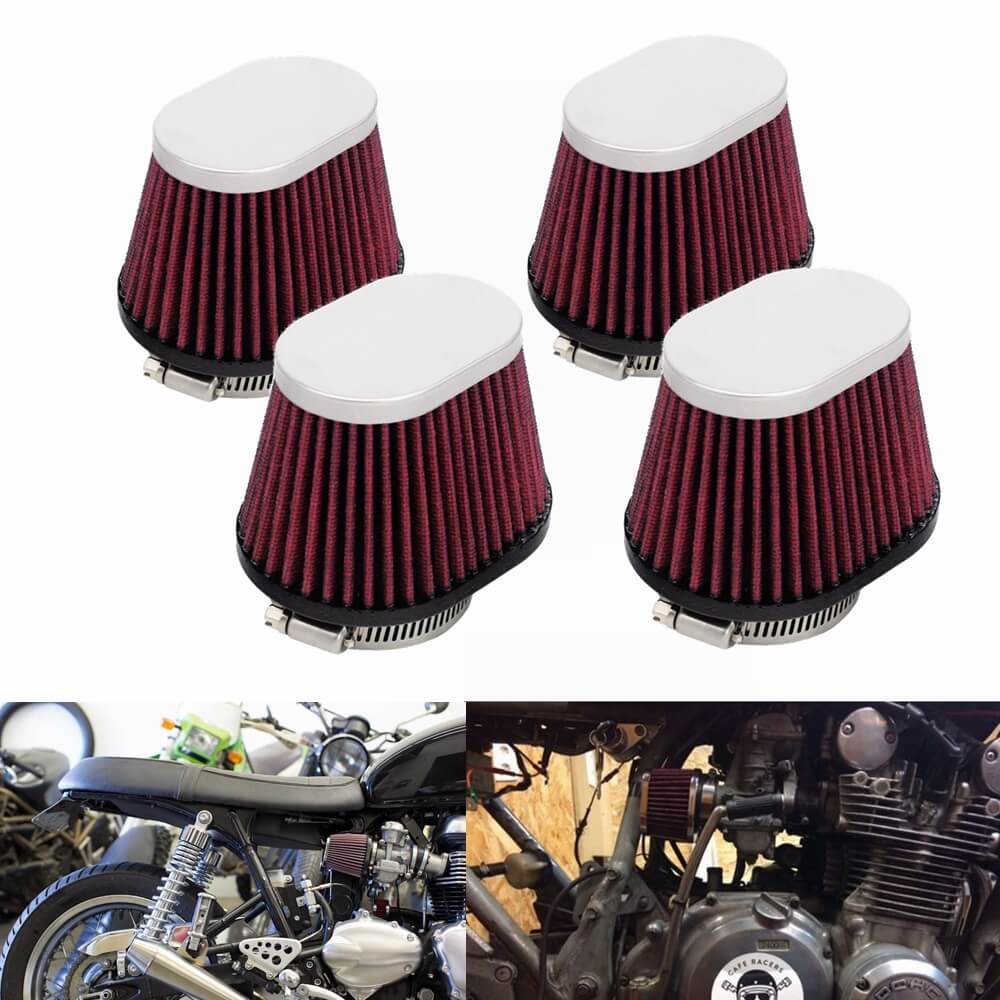 Universal Clamp-On Air Cleaner Filter Chrome Performance Oval Pod Filters 48mm 52mm For Honda Yamaha Kawasaki Suzuki Cafe Racer CB CG GS - pazoma