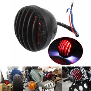 Black "RODDER" Finned LED Taillight Tail Brake Lamp RED Grill Round Universal For Harley Bobber Chopper Rat Custom Cafe Racer Hot Rod Duo Style - pazoma