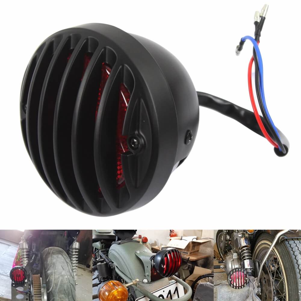 Universal Grill Round Motorcycle Tail Brake Light For Harley Bobber Chopper Rat Custom Cafe Racer - pazoma