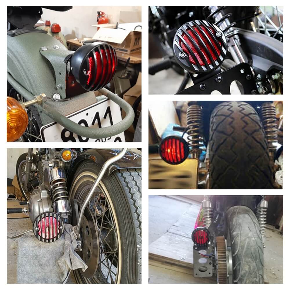Universal Grill Round Motorcycle Tail Brake Light for Harley Bobber Chopper Rat Custom Cafe Racer, Polish