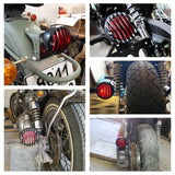Black "RODDER" Finned LED Taillight Tail Brake Lamp RED Grill Round Universal For Harley Bobber Chopper Rat Custom Cafe Racer Hot Rod Duo Style - pazoma