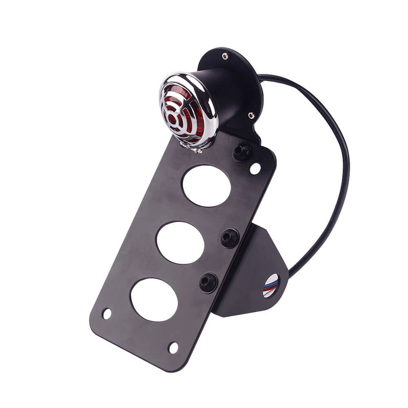 Universal Motorcycle Horizontally Side Mount License Plate Brake Stop Light Grille LED Taillight & Bracket Old School Choppers Bobber Cafe Racer - pazoma