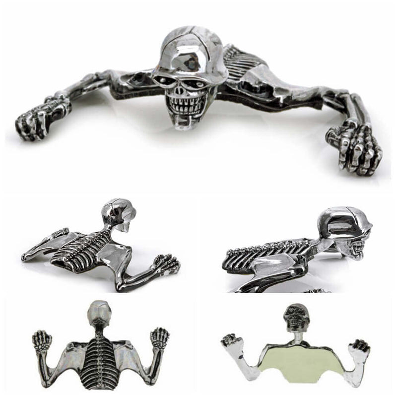 Large Skeleton Skull Chrome Statue Fender Visor Ornament 7 inch 7" Headlight Visor Trim For Harley Softail Dyna - pazoma