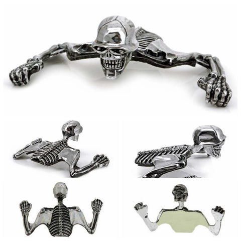 Large Skeleton Skull Chrome Statue Fender Visor Ornament 7 inch 7" Headlight Visor Trim For Harley Softail Dyna - pazoma