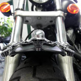 Chrome Skull Skeleton Ornament Decorative Figure Statue Harley Softail Dyna Chopper Bobber Ratrod Fender Headlight Visor headlamp Spotlamp - pazoma