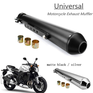 Motorcycle Cafe Racer Exhaust Pipe Muffler Tail Tube Silencer with Sliding Bracket Matte Black Chrome Universal Harley Bobber - pazoma