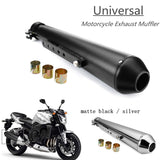 Motorcycle Cafe Racer Exhaust Pipe Muffler Tail Tube Silencer with Sliding Bracket Matte Black Chrome Universal Harley Bobber