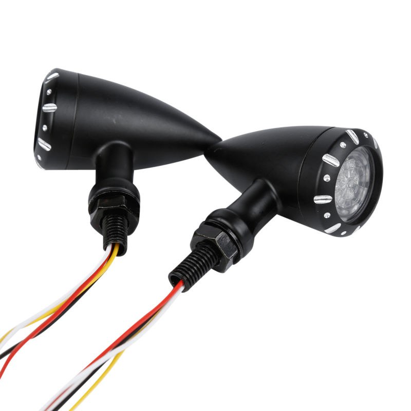 4x Motorcycle LED Turn Signals – Amber/Red, Smoky Lens, Black Housing – Universal For Harley BMW Honda Chopper